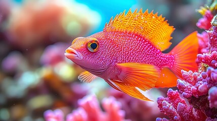 Obraz premium Vibrant Pink Orange Coral Reef Fish PNG Image