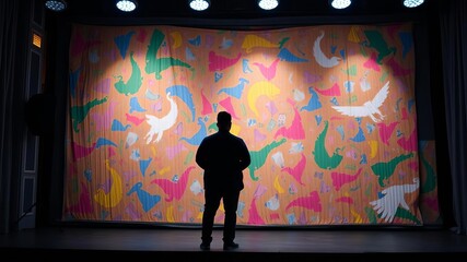 Painted photographic backdrop with light spot in the corner, texture, background, actor