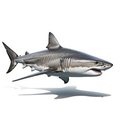 Obraz premium Tiger Shark Swimming, Isolated on White Background