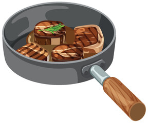 Grilled Steaks in a Frying Pan