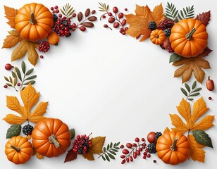 Obraz premium Autumn Harvest Frame with Pumpkins, Leaves, and Berries