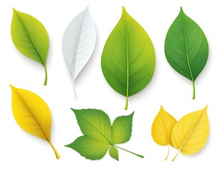 Collection of Realistic Leaves in Various Colors