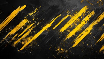 Abstract yellow paint streaks on dark grunge background for design