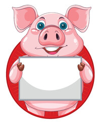Cheerful Pig Holding Blank Sign