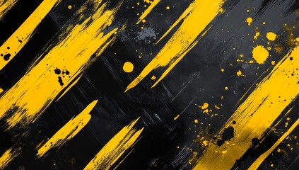 Abstract yellow black grunge paint strokes texture background