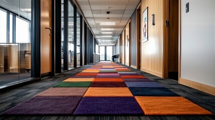 Colorful Office Corridor Carpet  Modern Interior Design  Business Workplace