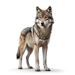 Obraz premium Gray Wolf Standing on White Background