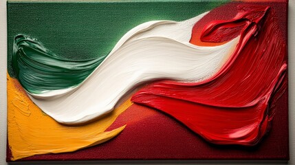 Abstract Impasto Painting  Red  White  Green  Gold Swirls