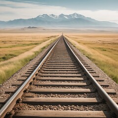 Fototapeta premium Railroad Tracks Leading to Mountains