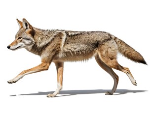 Fototapeta premium Coyote Trotting, Side Profile, White Background