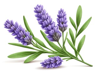 Fototapeta premium Lavender Sprig with Purple Flowers and Green Leaves