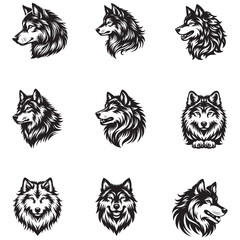 set of black and white wolfs