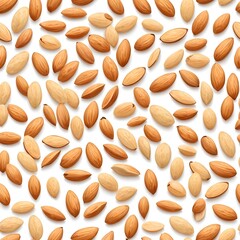 Scattered Almonds on White Background