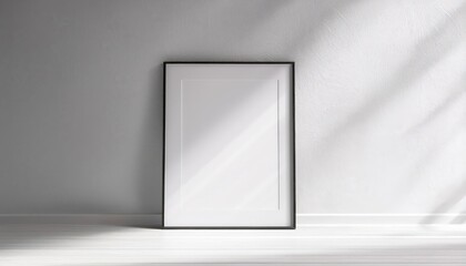 White Wall Poster Mockup with Leaning Photo Frame Showcasing a Cozy Interior Scene, Adding a Touch of Elegance and Warmth to Any Space
