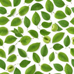 Fototapeta premium Green Apples and Leaves Seamless Pattern