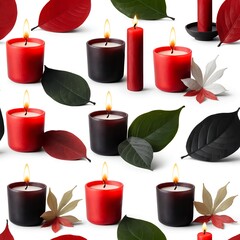 Burning Candles with Autumn Leaves