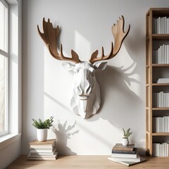 Modern Minimalist Home Decor with White Moose Head
