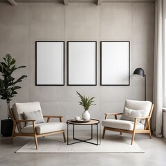 Minimalist Living Room Interior with Blank Frames
