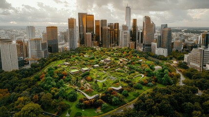 Naklejka premium Aerial View City Park Urban Greenery Modern Cityscape Green Space Sustainable Design