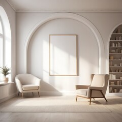 Modern Minimalist Living Room Interior with Empty Frame