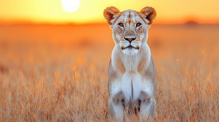 Majestic Lioness Sunset Savannah Africa Wildlife Photography