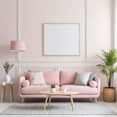 Pink Sofa Living Room Interior Mockup