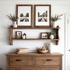 Rustic Farmhouse Decor Shelf with Pictures and Accents