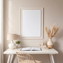 Modern Home Office Desk with Blank Frame Mockup
