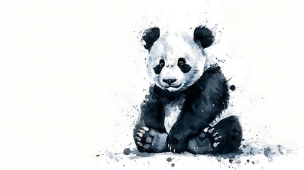Whimsical hand-drawn watercolor panda bear with a joyful expression, created in a soft, textured crayon effect, sitting on a clean white background, ideal for nursery designs. 8k UHD, suitable 