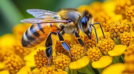 Fototapeta premium Honeybee Macro Pollination Insect Nature Closeup Flower Wildlife Spring Summer Ga
