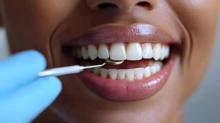 Close-up of dental check-up with a smiling patient