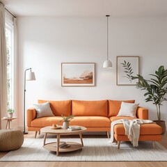 Modern Orange Sectional Sofa in Minimalist Living Room