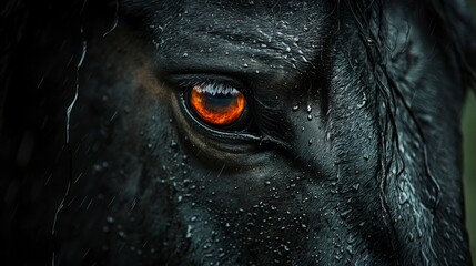 Majestic Black Horse Eye Close up Rain Power Nature Equine Photography