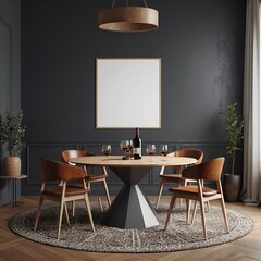 Modern Dining Room Interior with Blank Frame Mockup
