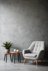 Fototapeta premium Modern Grey Armchair in Minimalist Living Room Interior