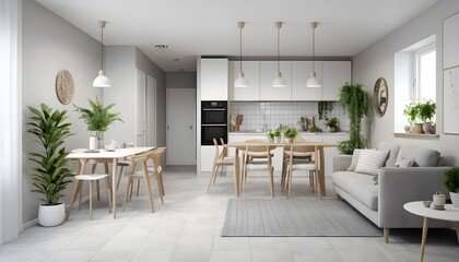 Fototapeta premium Modern Scandinavian-Style Open Plan Apartment Interior