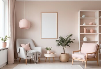 Fototapeta premium Modern Living Room Interior with Pastel Colors and Stylish Furniture