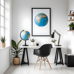 Minimalist Home Office Workspace with Globe Decor