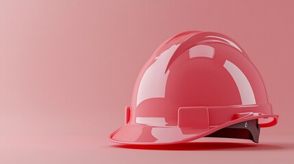 Fototapeta premium Bright pink construction helmet on a smooth surface with a soft pink background