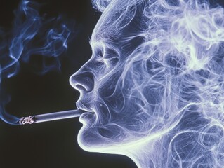 Close-Up of Man Smoking with Swirling Smoke Effects and Light
