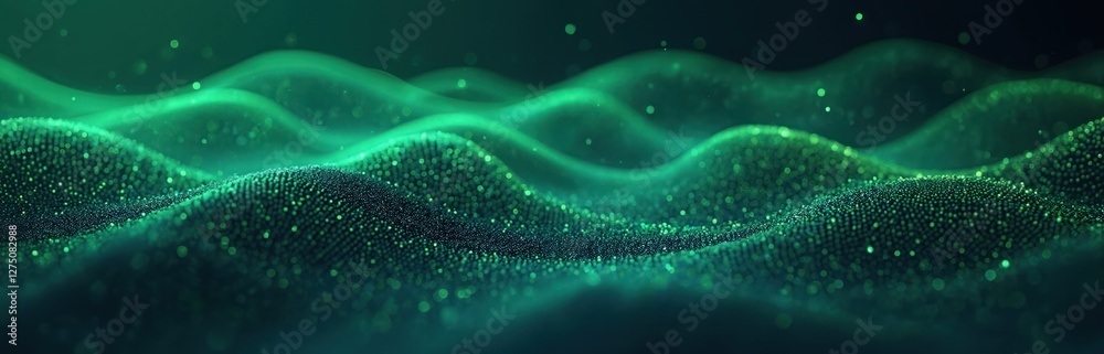 Poster vibrant abstract background featuring glowing green data particles. complex patterns create sense of