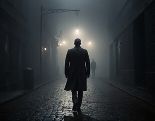 Obraz premium Mysterious Foggy Night Street