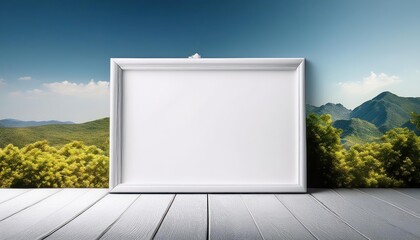 Isolated White Frame Mock Up Stark Minimalism Amidst a Vibrant Urban Backdrop, Offering Versatile Design Opportunities for Digital Art, Home Decor, and Graphic Design Inspiration.