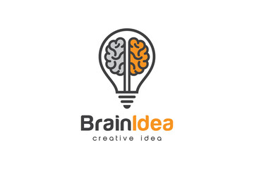 Naklejka premium Creative Bulb Brain Logo Design Temptate
