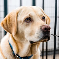 Golden Retriever Dog Looking Through Fence