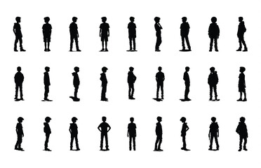 Young Boy Silhouette Clipart bundle, Teenage Boy Vector Black Silhouette Set