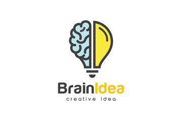 Naklejka premium Creative Bulb Brain Logo Design Temptate