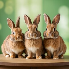 Three Adorable Brown Rabbits Sitting Together
