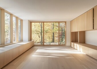 Modern minimalist home autumn forest view