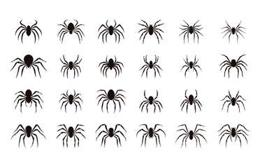 Spider Silhouette Clipart bundle, Spiders Vector black silhouette Set